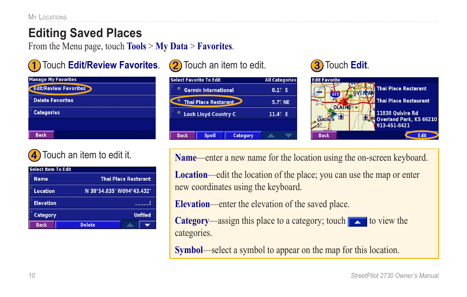 Editing saved places | Garmin StreetPilot 2730 User Manual | Page 18 / 68