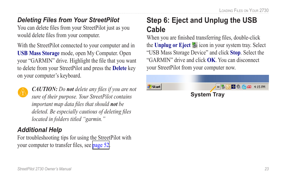 Step 6: eject and unplug the usb cable, Step 6: eject and unplug the usb, Cable | Garmin StreetPilot 2730 User Manual | Page 31 / 68