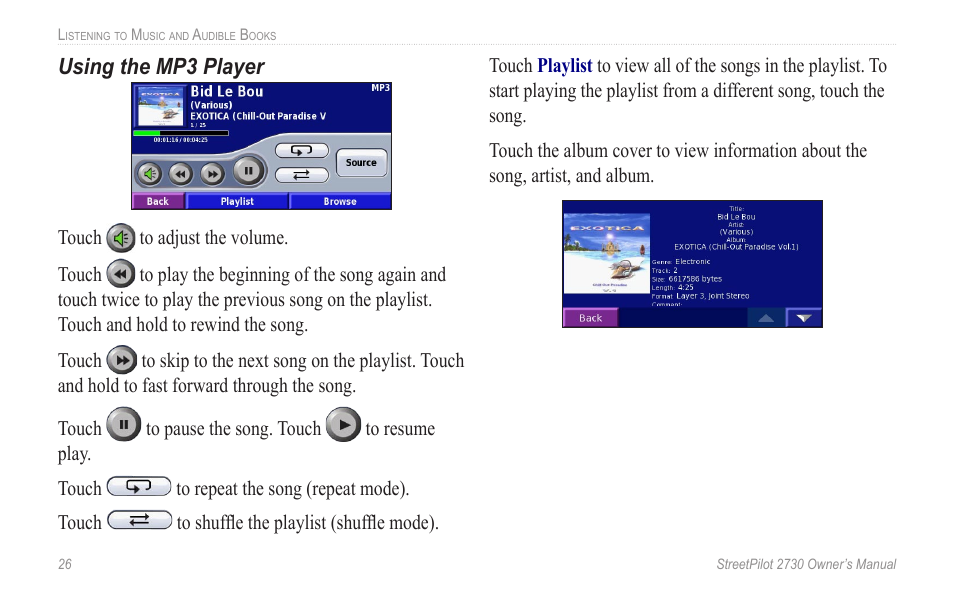 Using the mp3 player | Garmin StreetPilot 2730 User Manual | Page 34 / 68