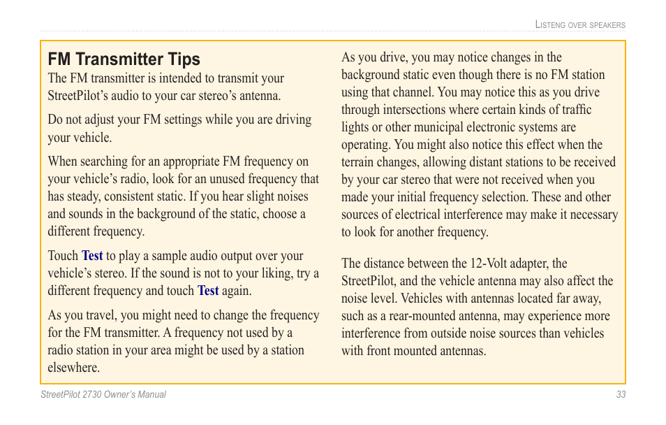 Fm transmitter tips | Garmin StreetPilot 2730 User Manual | Page 41 / 68