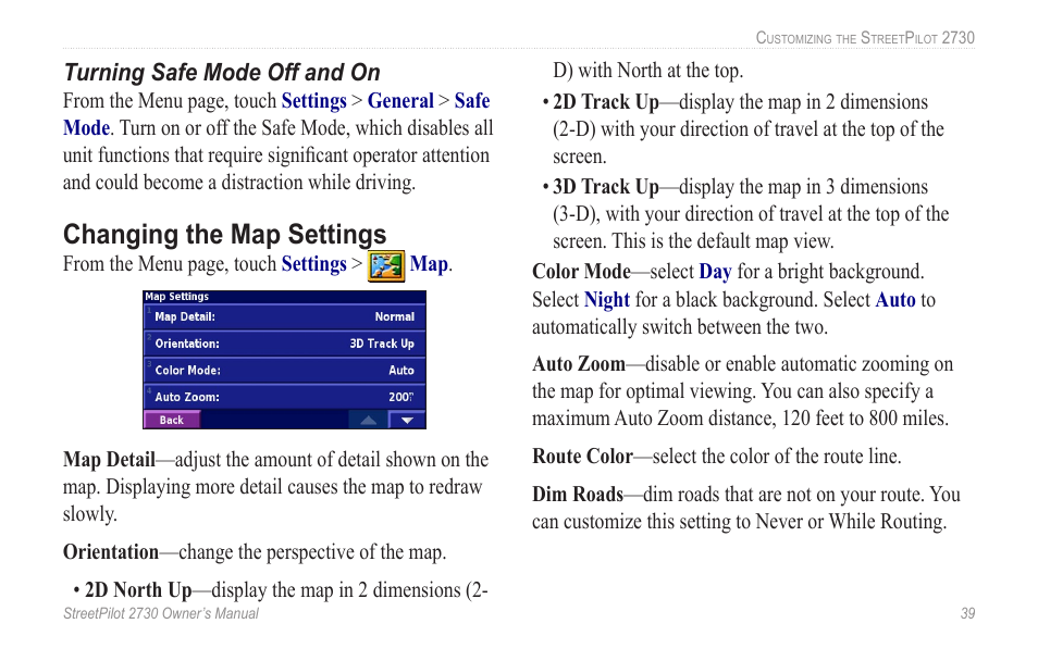 Changing the map settings | Garmin StreetPilot 2730 User Manual | Page 47 / 68