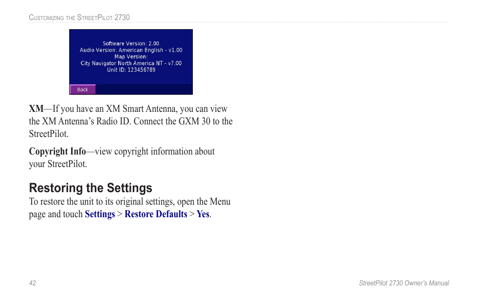 Restoring the settings | Garmin StreetPilot 2730 User Manual | Page 50 / 68