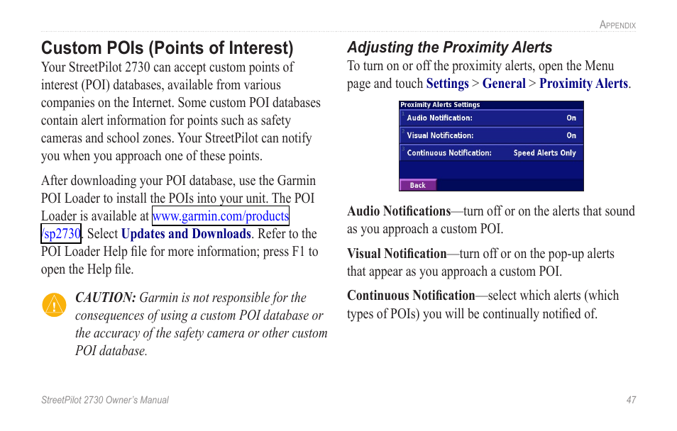 Custom pois (points of interest) | Garmin StreetPilot 2730 User Manual | Page 55 / 68