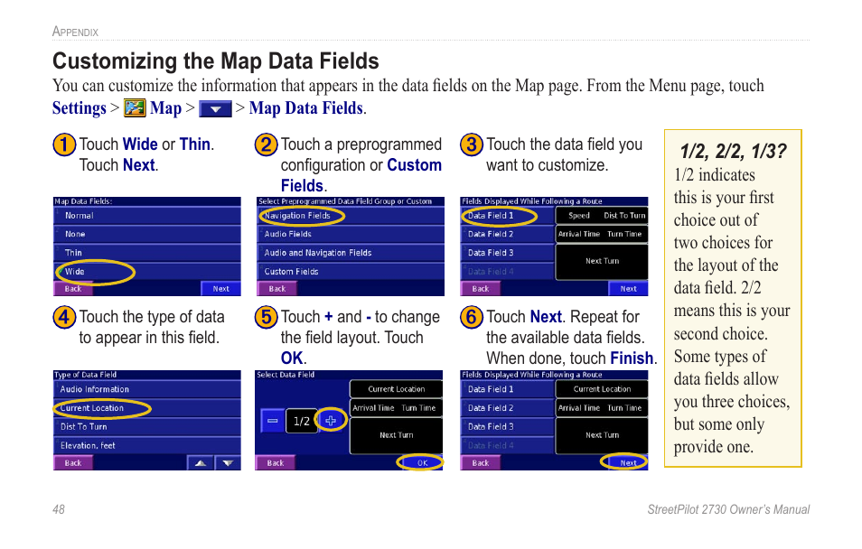 Customizing the map data fields | Garmin StreetPilot 2730 User Manual | Page 56 / 68