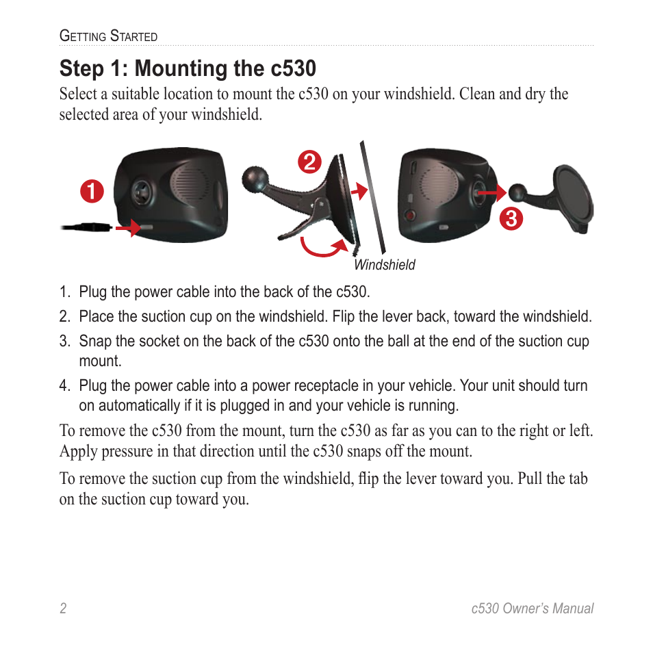 Step 1: mounting the c530 | Garmin StreetPilot c530 User Manual | Page 10 / 40