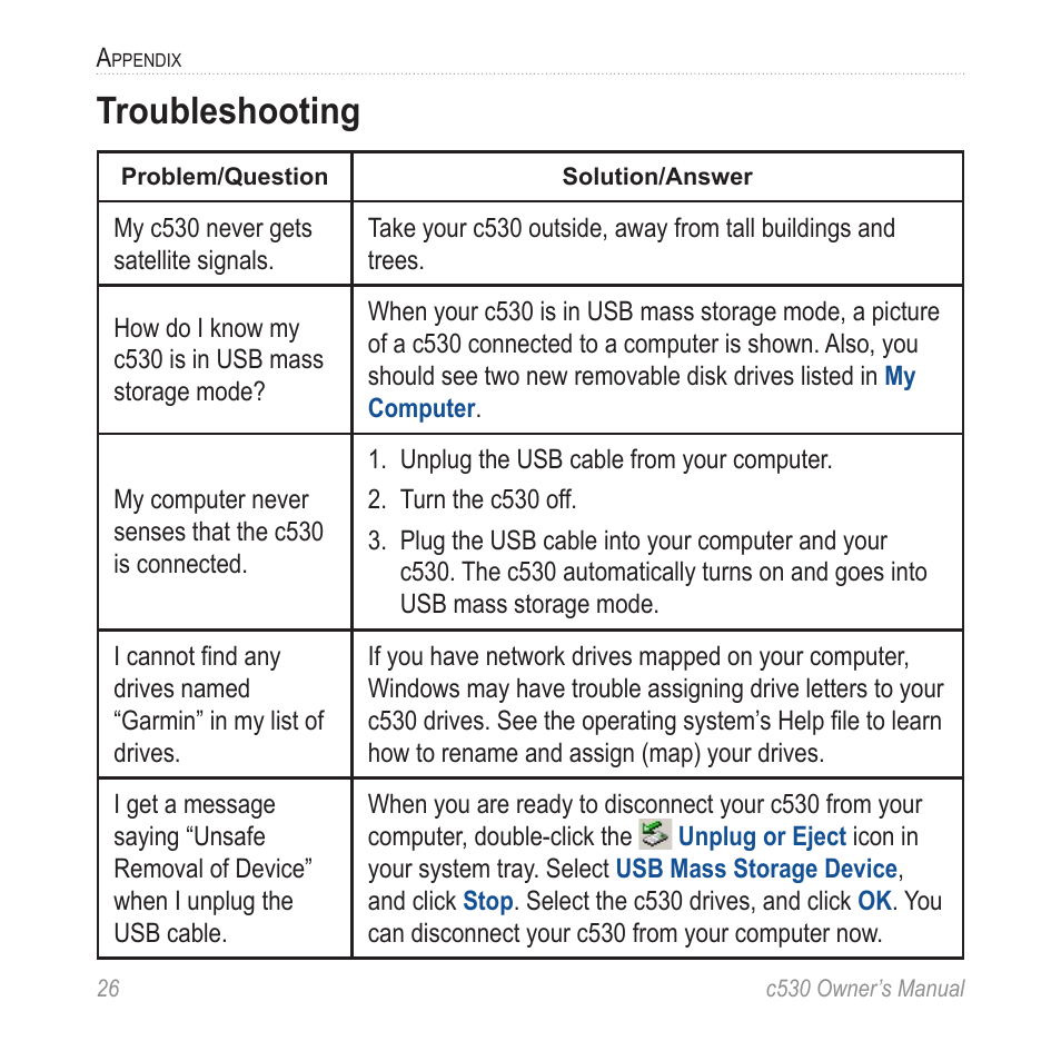 Troubleshooting | Garmin StreetPilot c530 User Manual | Page 34 / 40