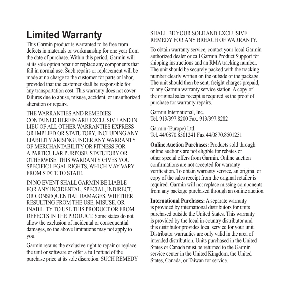 Limited warranty | Garmin StreetPilot c530 User Manual | Page 39 / 40