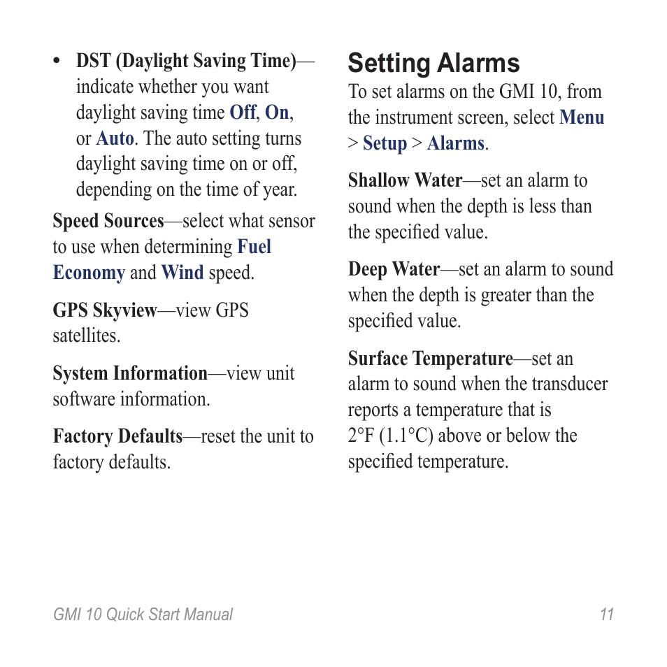 Setting alarms, Specific occurrences | Garmin GMI 20 User Manual | Page 11 / 20