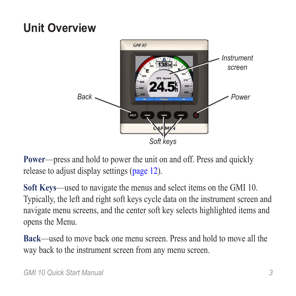 Unit overview | Garmin GMI 20 User Manual | Page 3 / 20