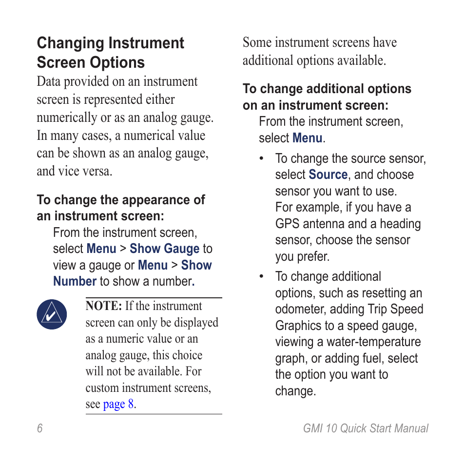 Changing instrument screen options | Garmin GMI 20 User Manual | Page 6 / 20