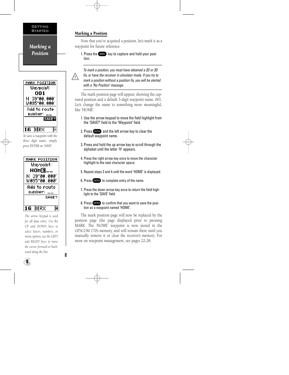 Marking a position | Garmin GPSCOM 170 User Manual | Page 13 / 88