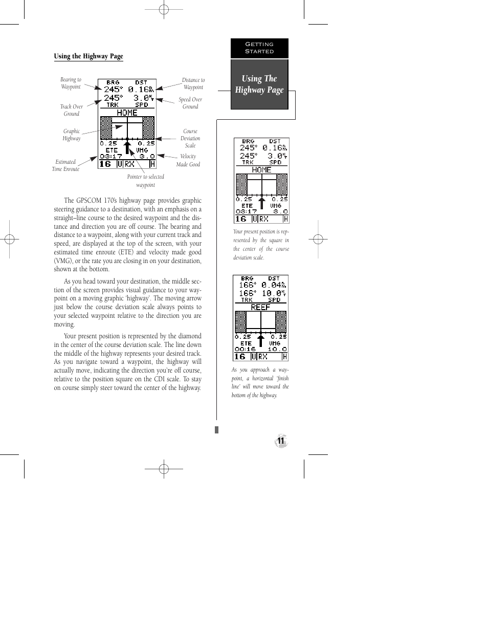 Using the highway page | Garmin GPSCOM 170 User Manual | Page 16 / 88