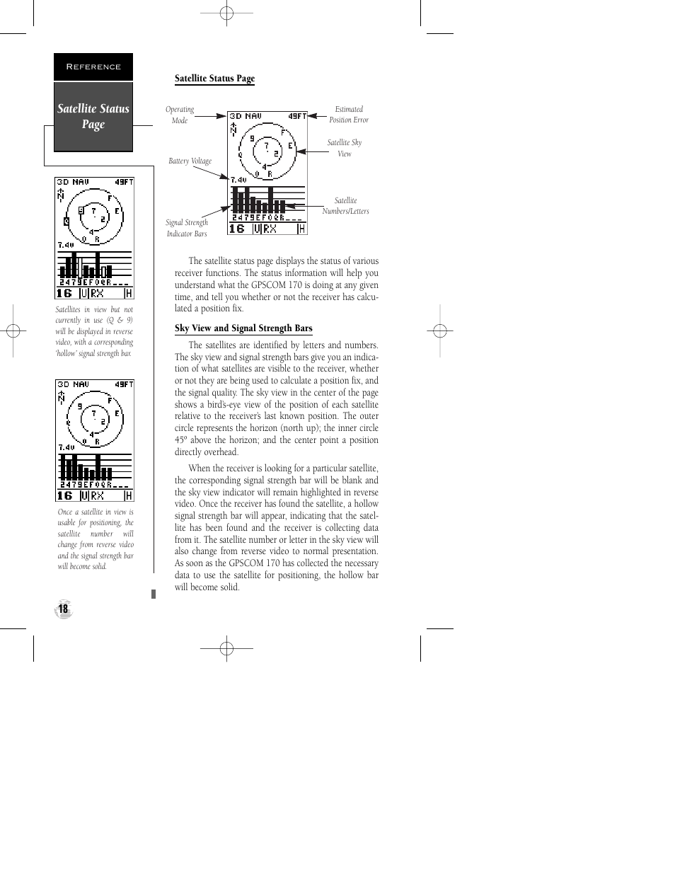 Satellite status page | Garmin GPSCOM 170 User Manual | Page 23 / 88