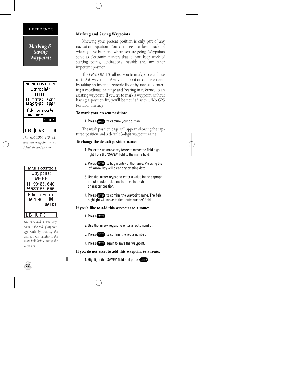 Marking & saving waypoints | Garmin GPSCOM 170 User Manual | Page 27 / 88