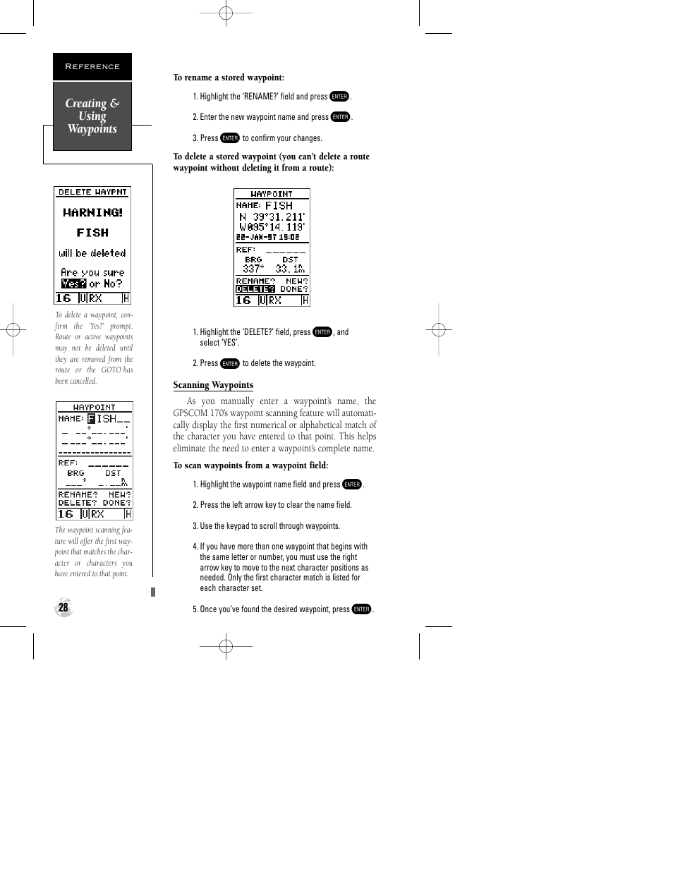 Creating & using waypoints | Garmin GPSCOM 170 User Manual | Page 33 / 88