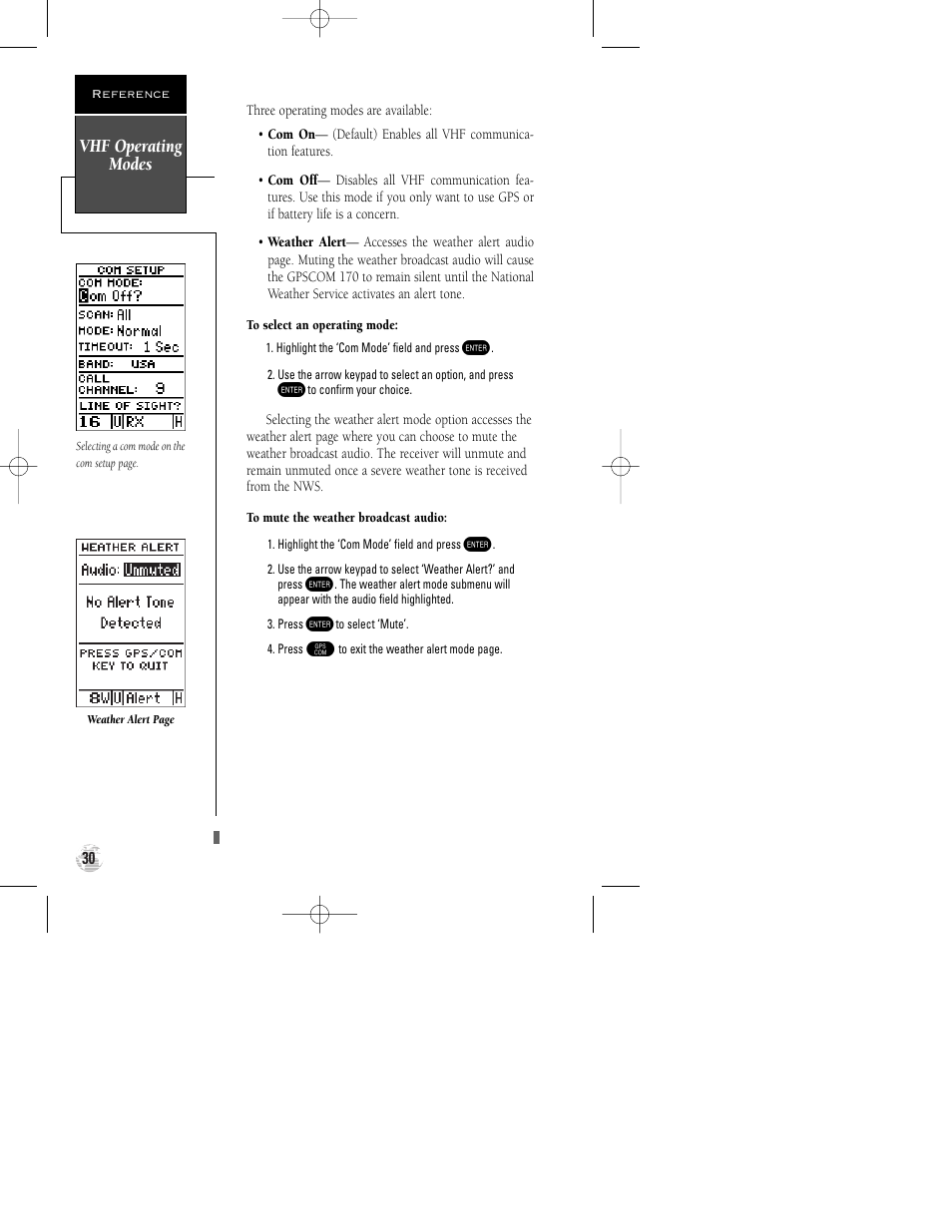 Vhf operating modes | Garmin GPSCOM 170 User Manual | Page 35 / 88