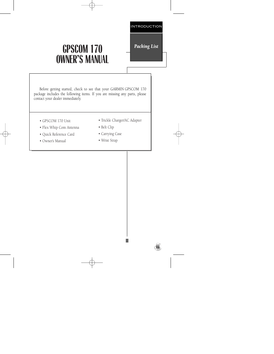 Gpscom 170 owner’s manual | Garmin GPSCOM 170 User Manual | Page 4 / 88