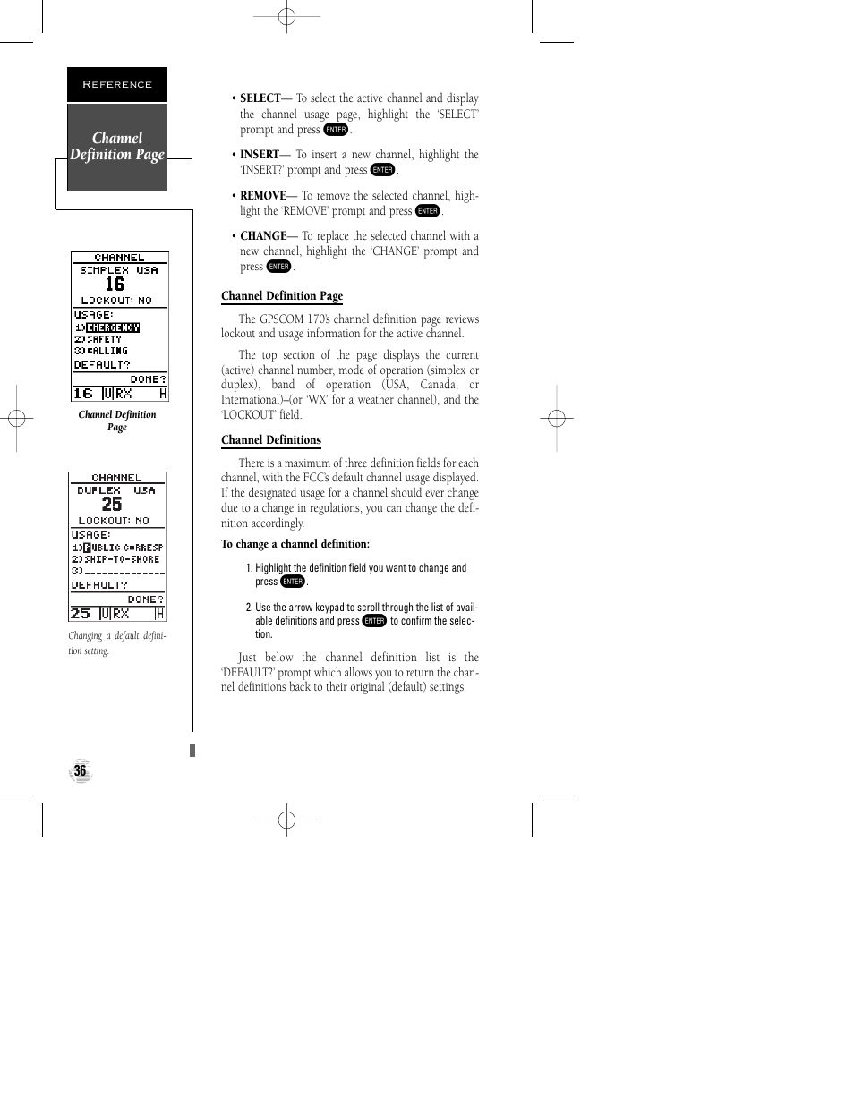 Channel definition page | Garmin GPSCOM 170 User Manual | Page 41 / 88