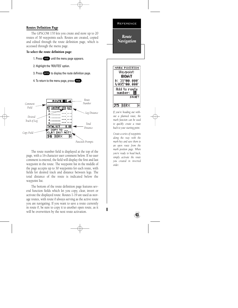 Route navigation | Garmin GPSCOM 170 User Manual | Page 48 / 88