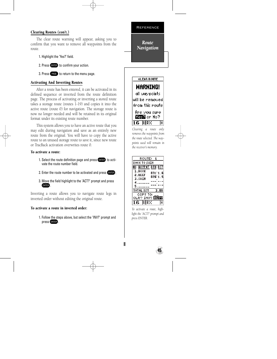 Route navigation | Garmin GPSCOM 170 User Manual | Page 50 / 88