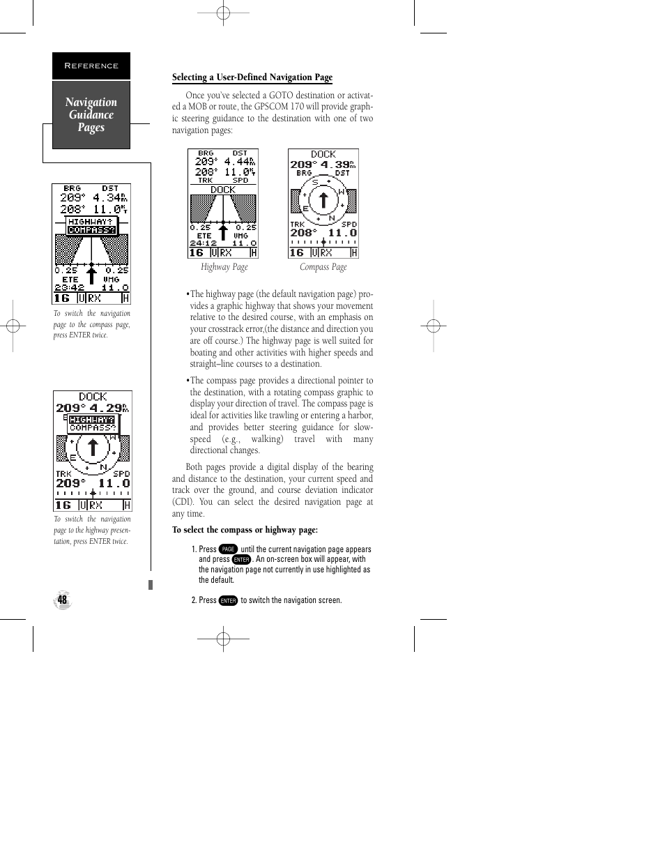 Navigation guidance pages | Garmin GPSCOM 170 User Manual | Page 53 / 88