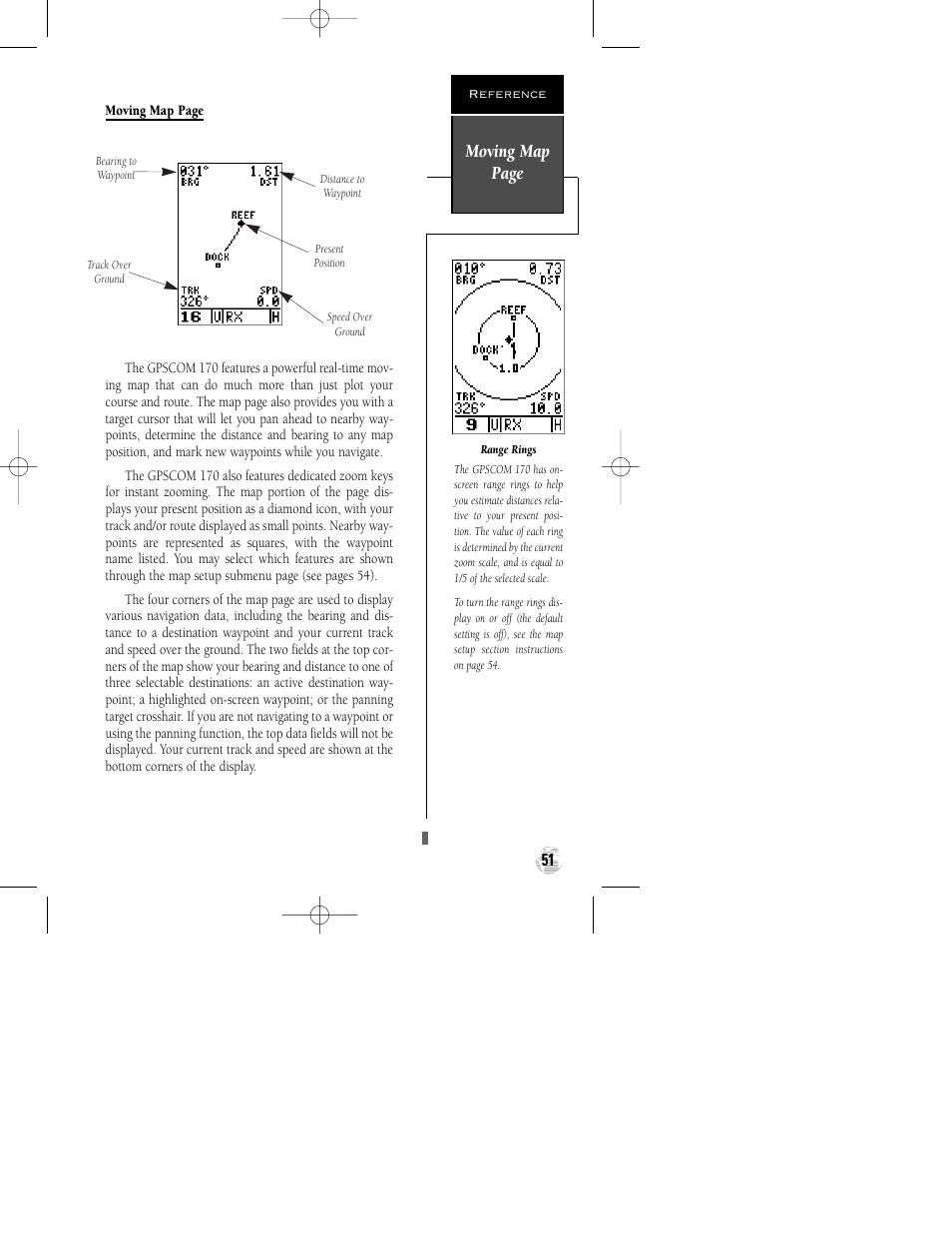 Moving map page | Garmin GPSCOM 170 User Manual | Page 56 / 88