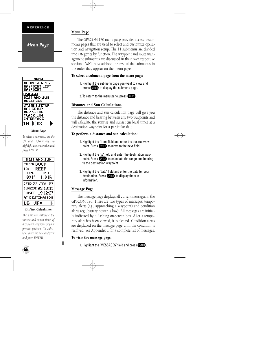 Menu page | Garmin GPSCOM 170 User Manual | Page 61 / 88