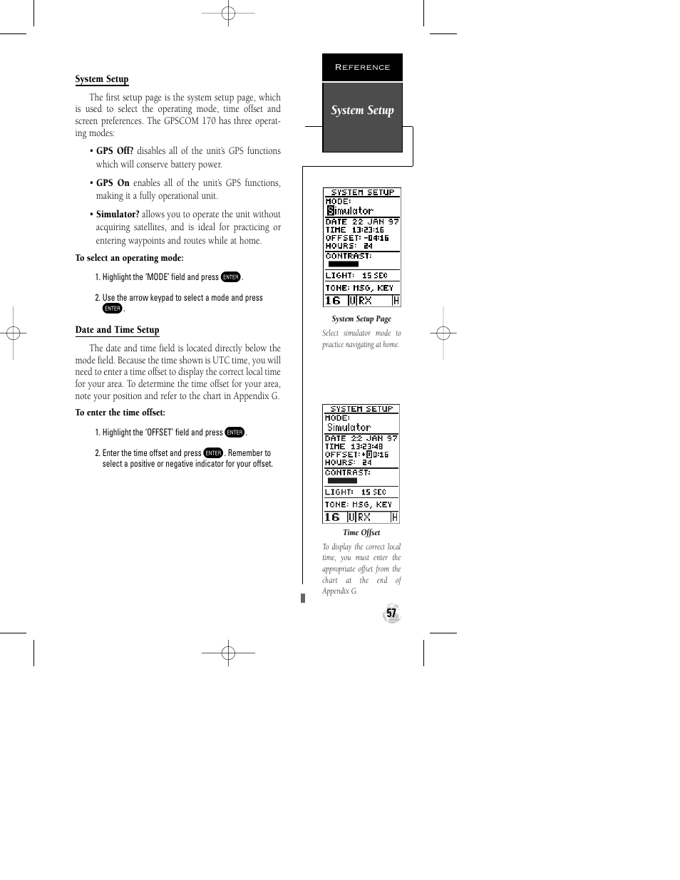 System setup | Garmin GPSCOM 170 User Manual | Page 62 / 88