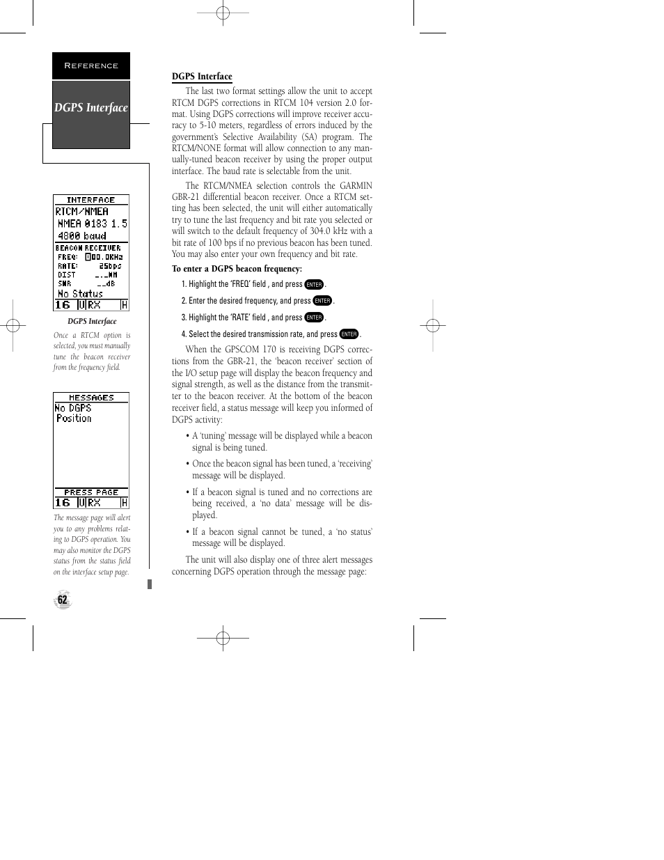 Dgps interface | Garmin GPSCOM 170 User Manual | Page 67 / 88