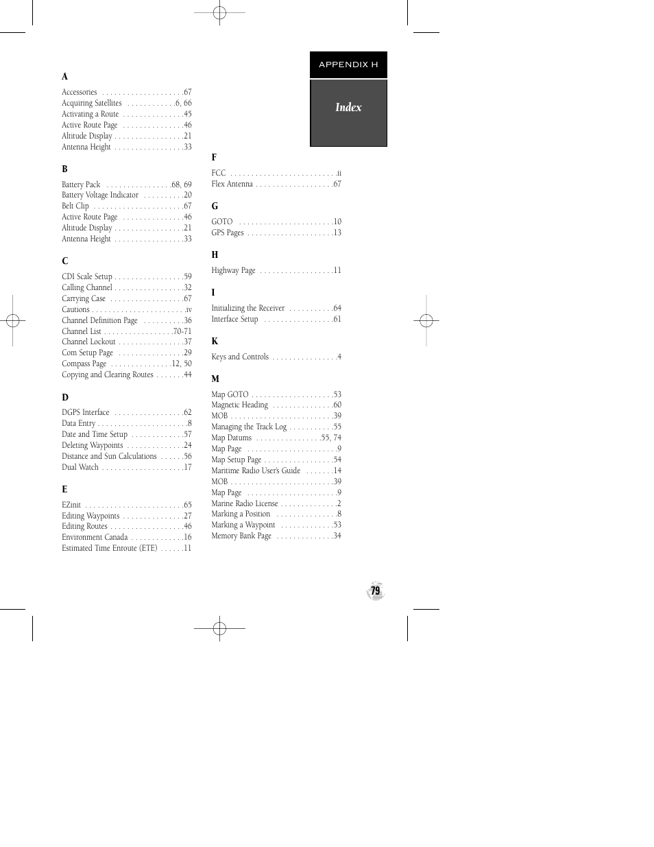 Index | Garmin GPSCOM 170 User Manual | Page 84 / 88