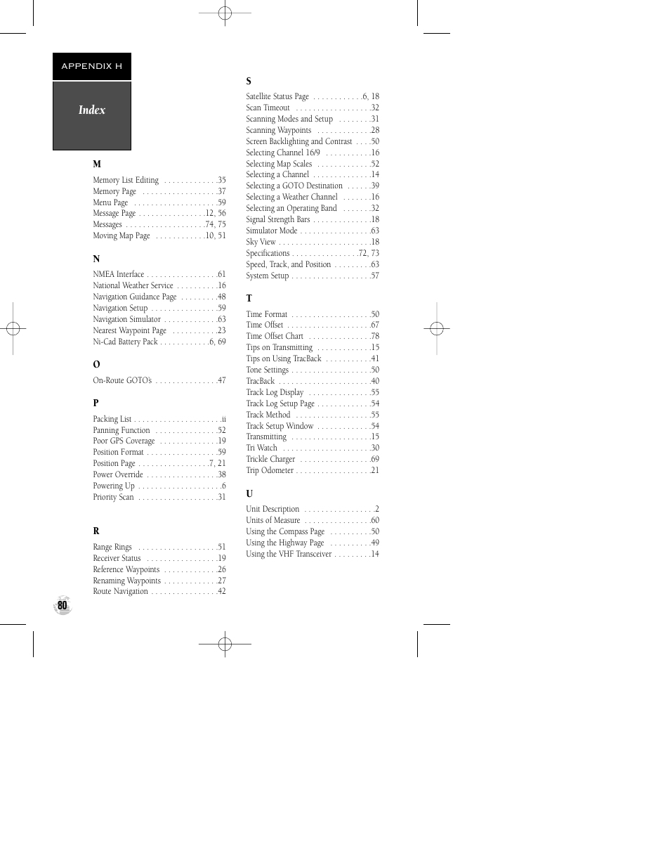 Index | Garmin GPSCOM 170 User Manual | Page 85 / 88