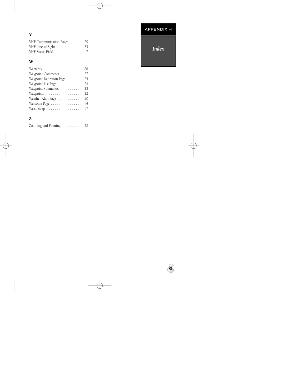 Index | Garmin GPSCOM 170 User Manual | Page 86 / 88