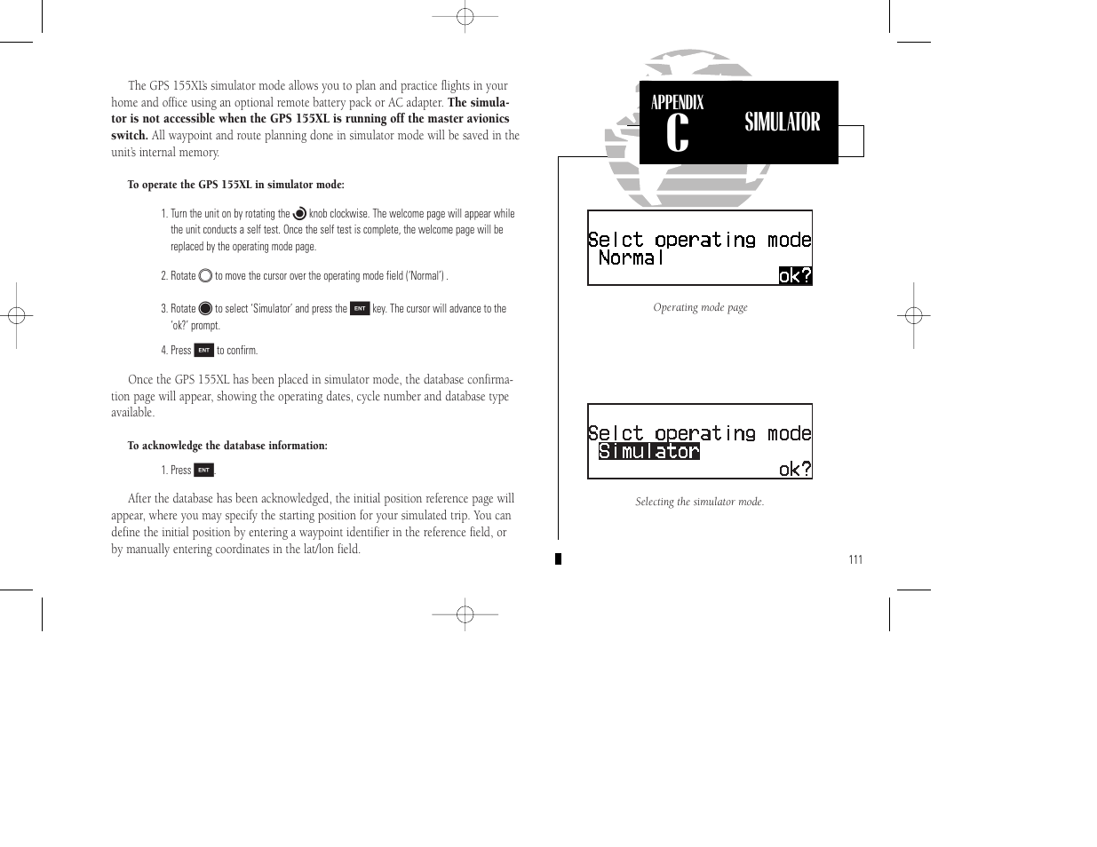 Simulator, Appendix | Garmin GPS 155XL TSO User Manual | Page 121 / 146