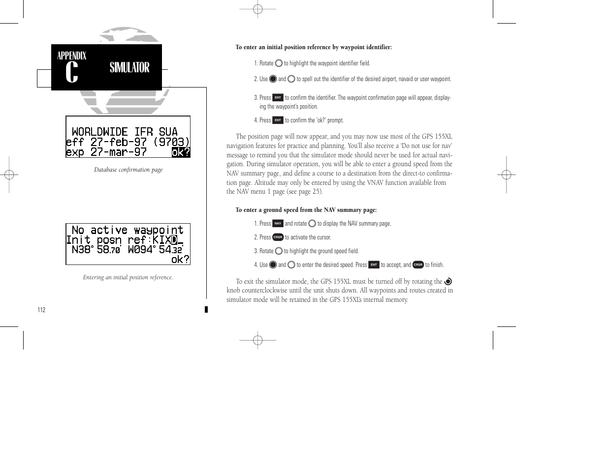 Simulator, Appendix | Garmin GPS 155XL TSO User Manual | Page 122 / 146