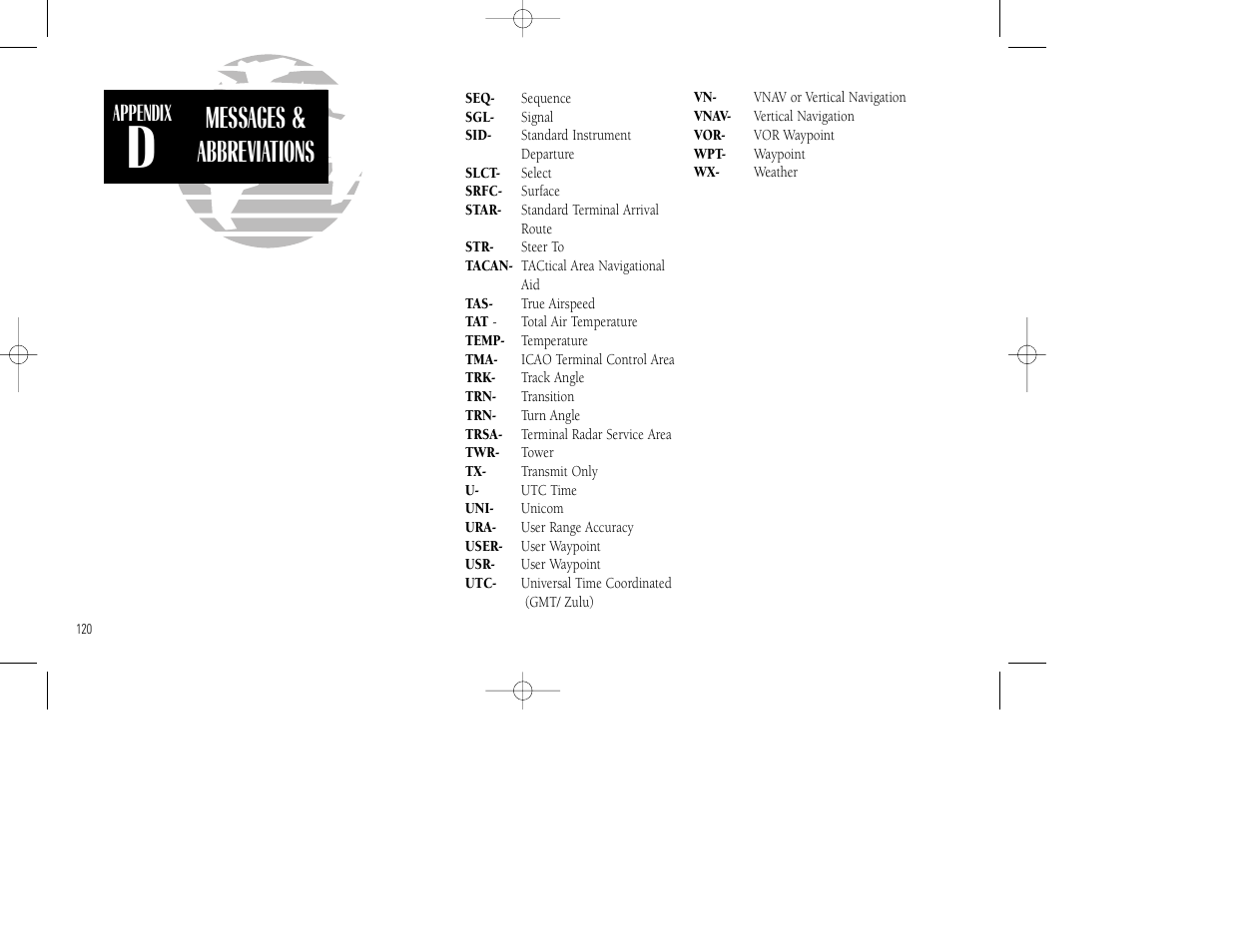 Messages & abbreviations | Garmin GPS 155XL TSO User Manual | Page 130 / 146