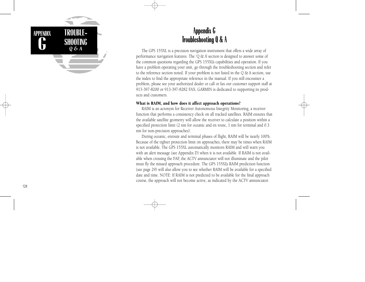 Trouble- shooting, Appendix g troubleshooting q & a | Garmin GPS 155XL TSO User Manual | Page 134 / 146