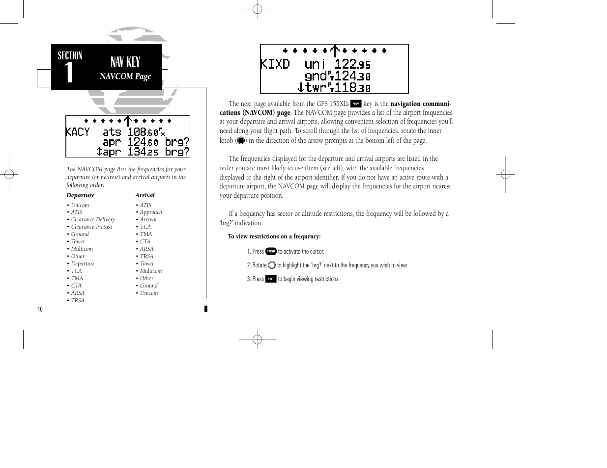 Nav key | Garmin GPS 155XL TSO User Manual | Page 26 / 146