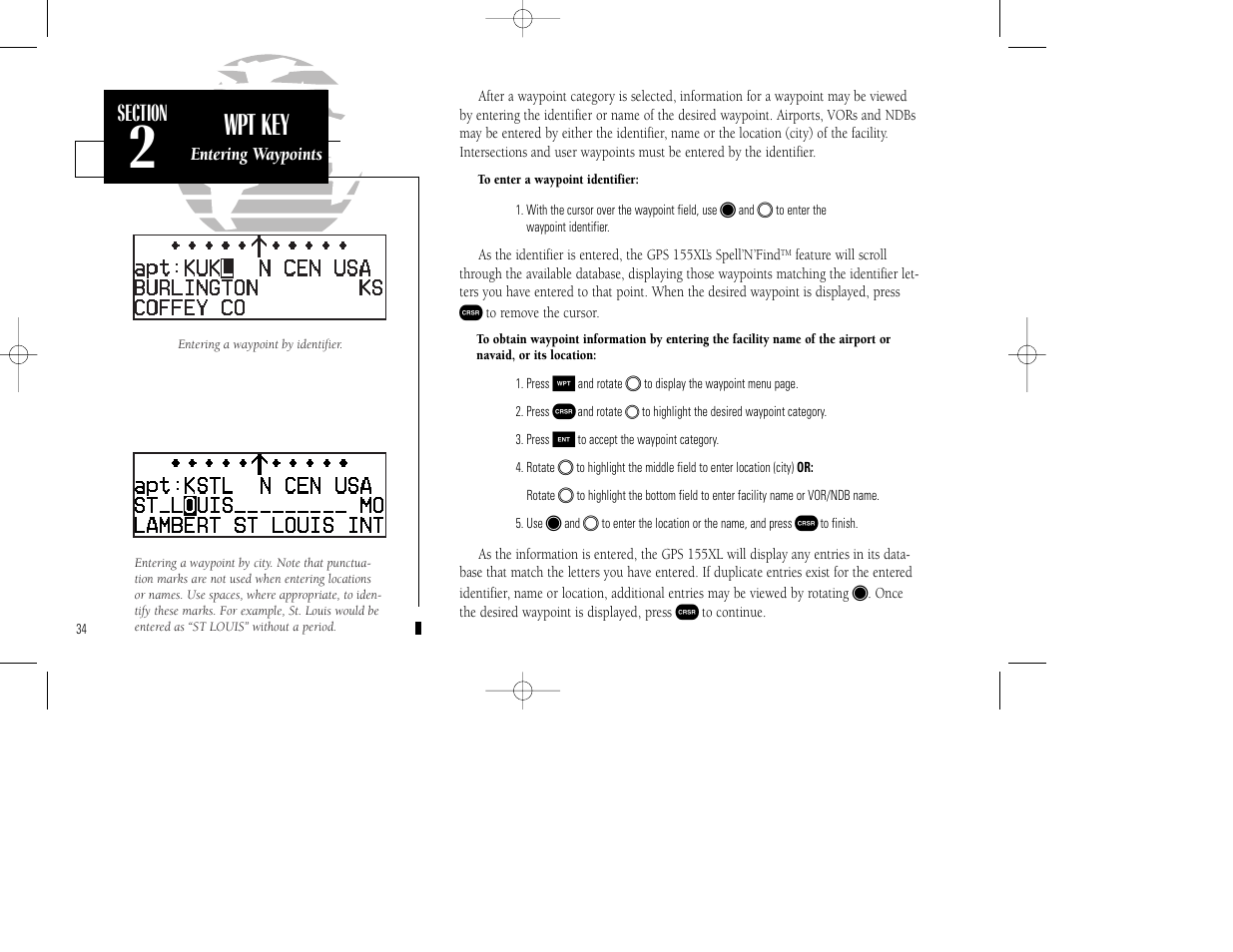 Wpt key | Garmin GPS 155XL TSO User Manual | Page 44 / 146