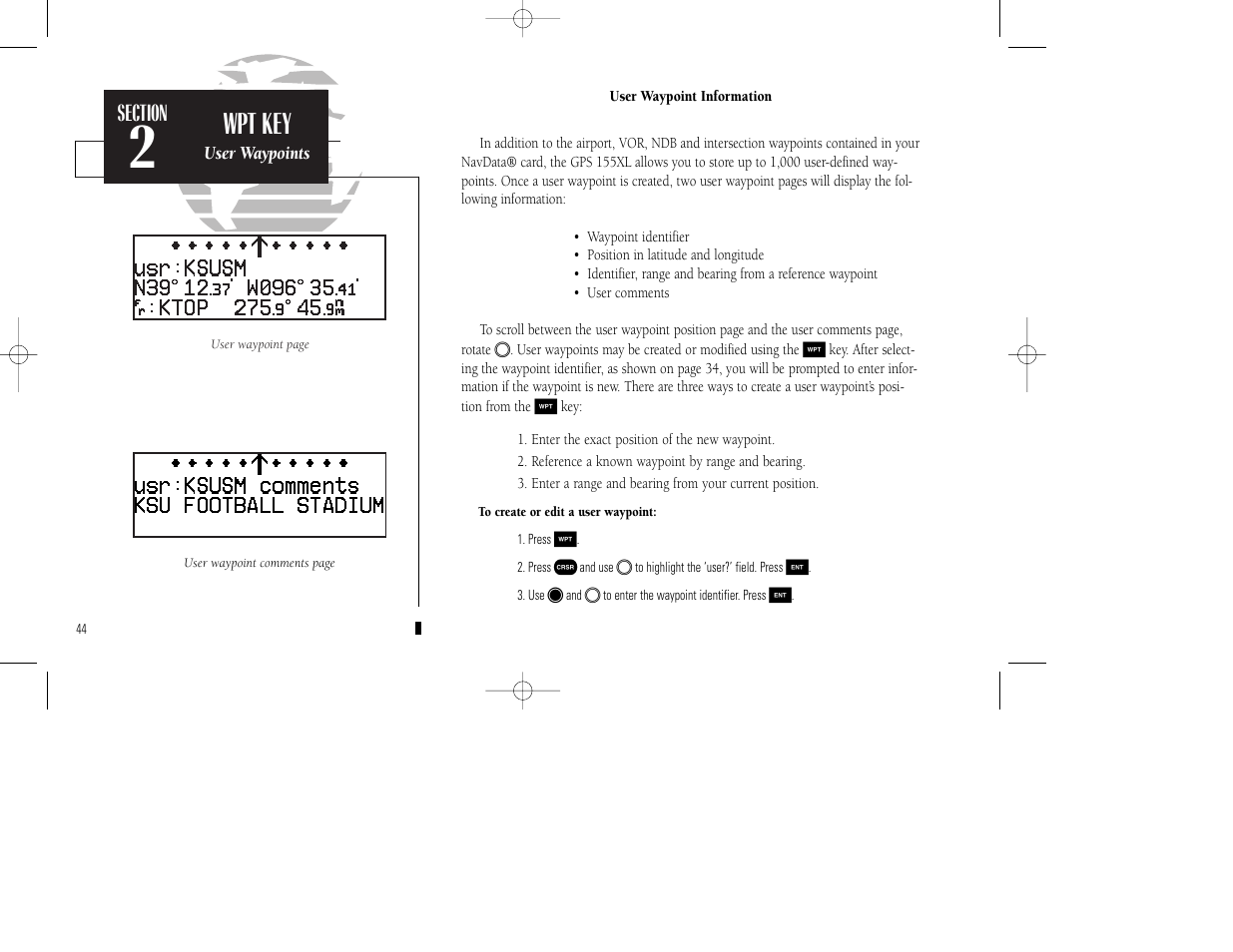 Wpt key | Garmin GPS 155XL TSO User Manual | Page 54 / 146