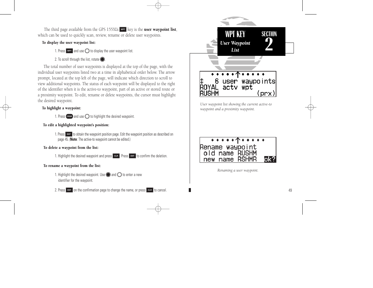 Wpt key | Garmin GPS 155XL TSO User Manual | Page 59 / 146