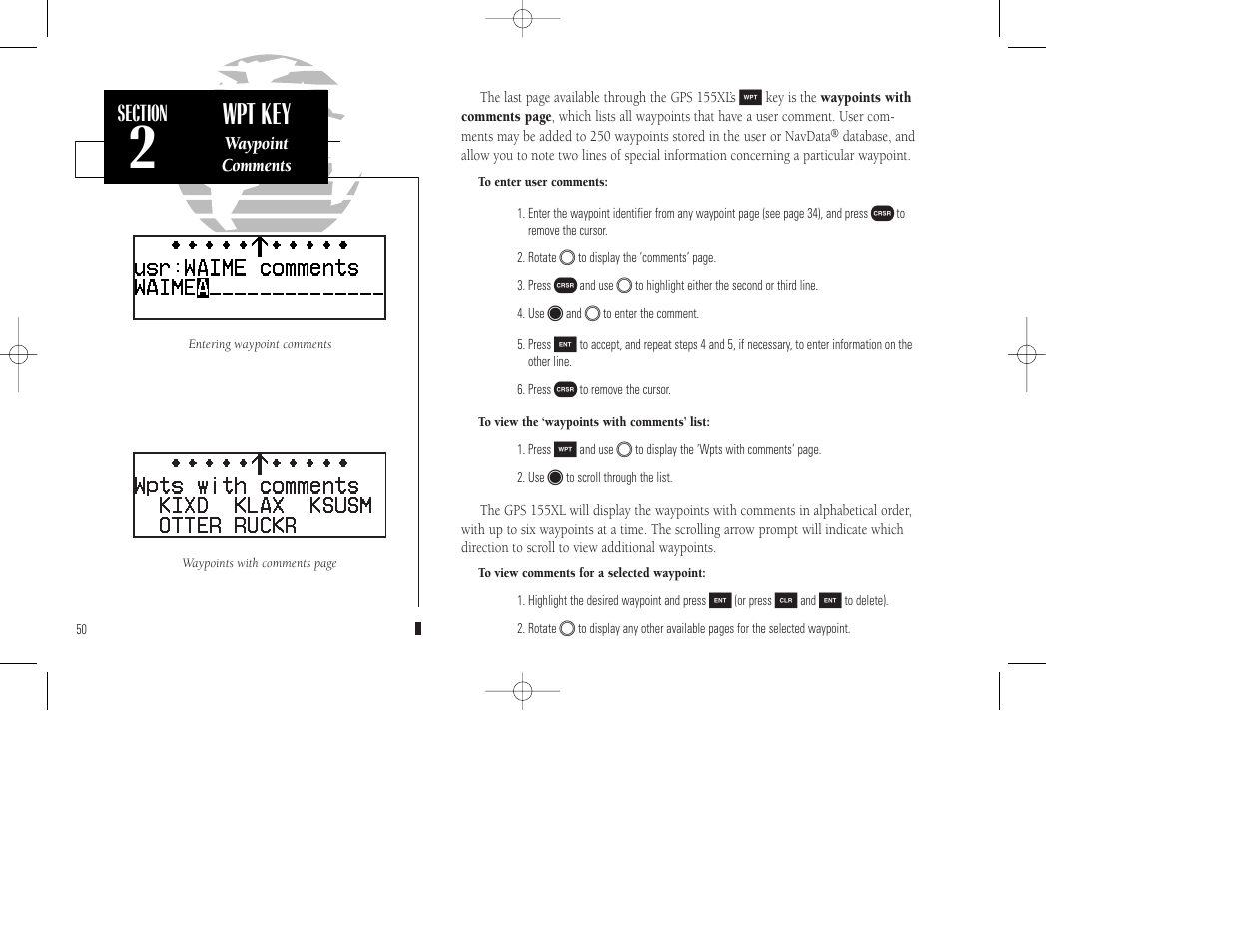 Wpt key | Garmin GPS 155XL TSO User Manual | Page 60 / 146