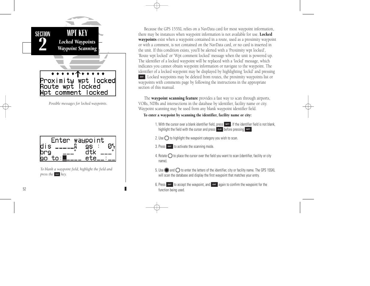 Wpt key | Garmin GPS 155XL TSO User Manual | Page 62 / 146