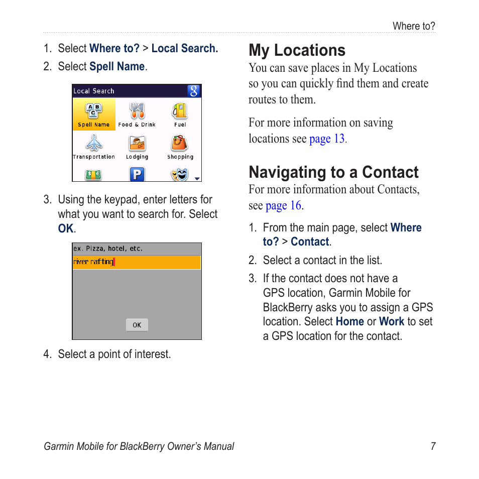 My locations, Navigating to a contact, My.locations | Navigating.to.a.contact | Garmin Mobile for BlackBerry User Manual | Page 11 / 28