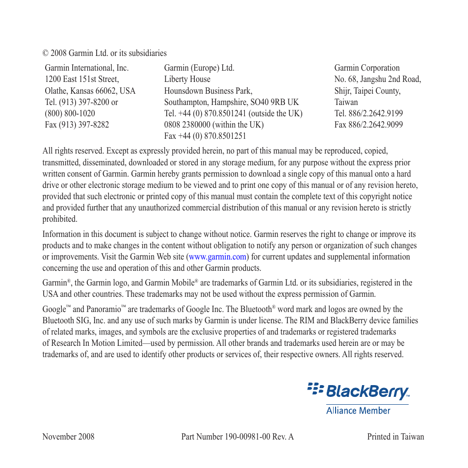 Garmin Mobile for BlackBerry User Manual | Page 2 / 28