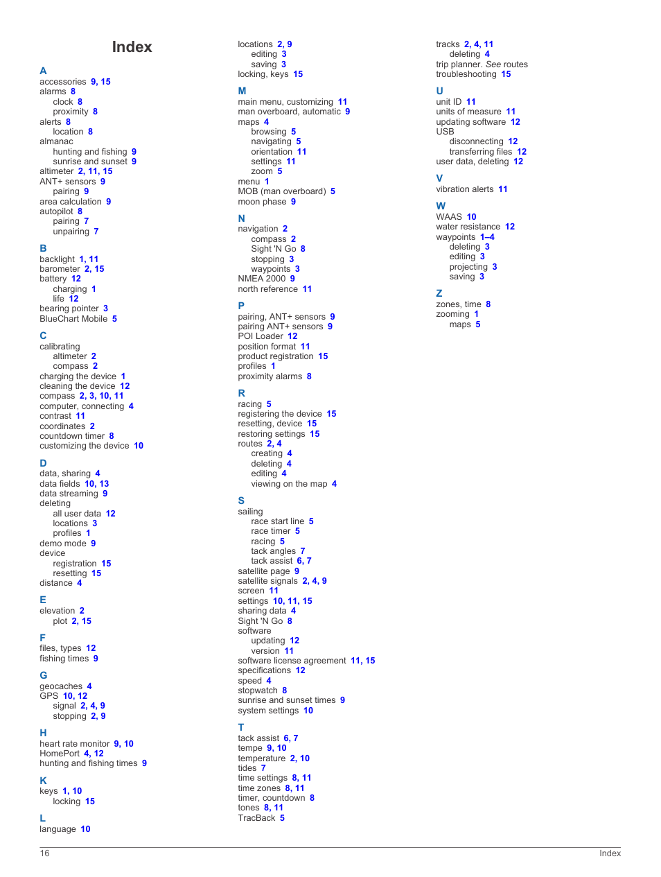 Index | Garmin quatix User Manual | Page 20 / 22