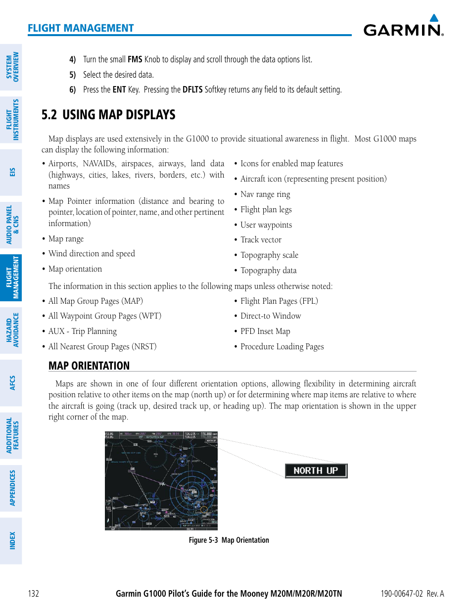 2 using map displays, Map orientation, Flight management | Garmin G1000 Mooney M20TN User Manual | Page 146 / 524
