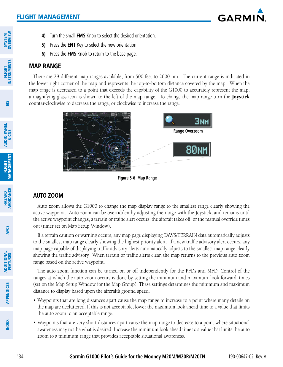 Map range, Flight management, Auto zoom | Garmin G1000 Mooney M20TN User Manual | Page 148 / 524