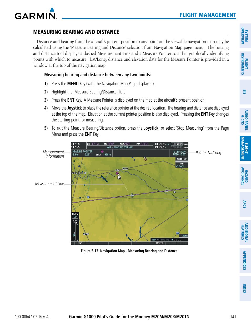 Measuring bearing and distance, Flight management | Garmin G1000 Mooney M20TN User Manual | Page 155 / 524