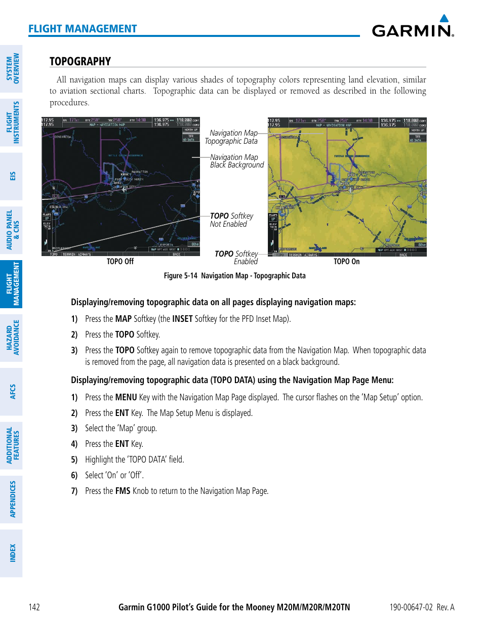 Topography, Flight management | Garmin G1000 Mooney M20TN User Manual | Page 156 / 524