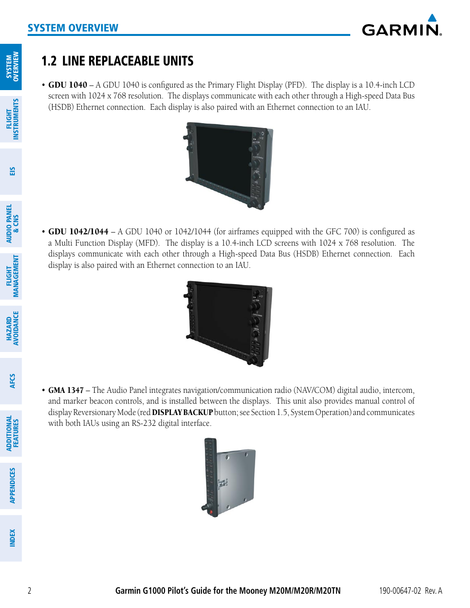 2 line replaceable units, System overview | Garmin G1000 Mooney M20TN User Manual | Page 16 / 524